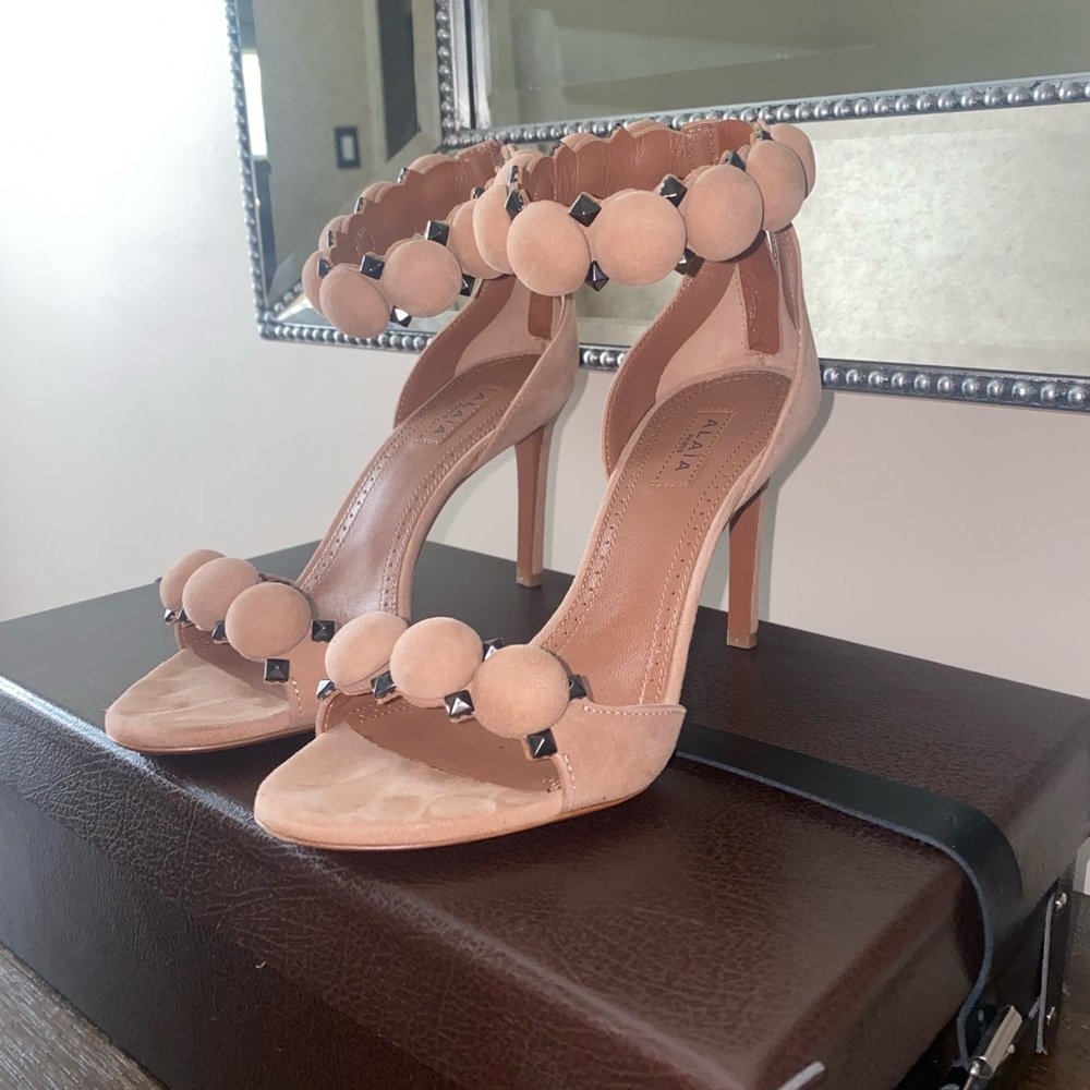 Alaia Nude Suede Heels with Embellishments - Picture 8 of 16